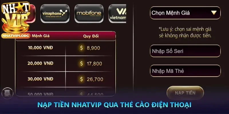 Nạp tiền với Thẻ điện thoại
